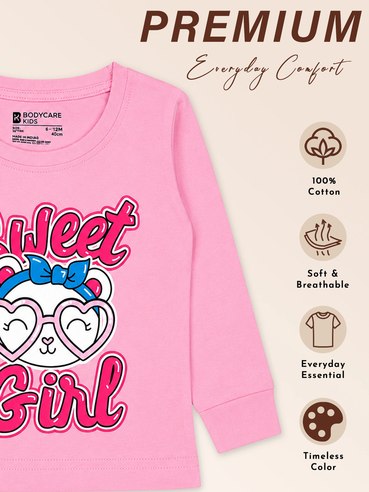 Baby Girls Solid T-Shirt Round Neck Full Sleeves Casual Wear Top for Playtime, Travel and Everyday Outfits - Pack of 1