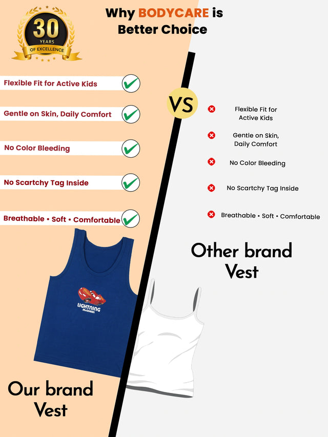 Boys Cars Innerwear Vest 100% Cotton Skin Friendly Lightweight Sleeveless Cartoon Print for Everyday Comfort - Pack of 3