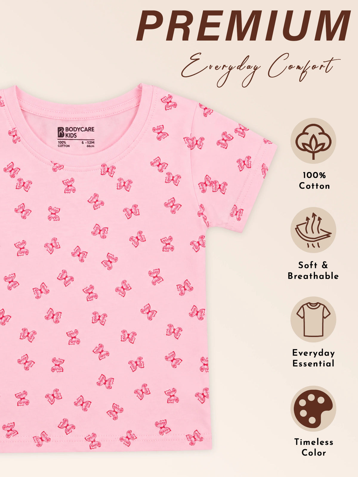 Baby Girls Antiviral 100% Cotton T-Shirt for Comfortable Regular Use and Everyday Casual Wear Essentials