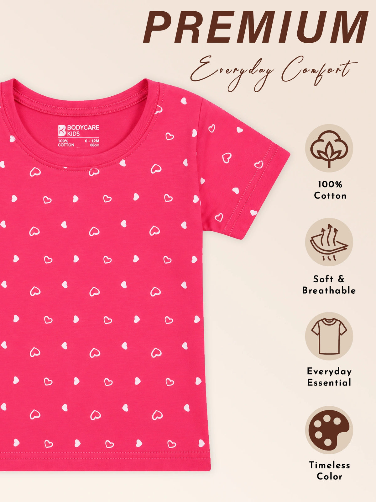 Baby Girls Antiviral 100% Cotton T-Shirt for Comfortable Regular Use and Everyday Casual Wear Essentials