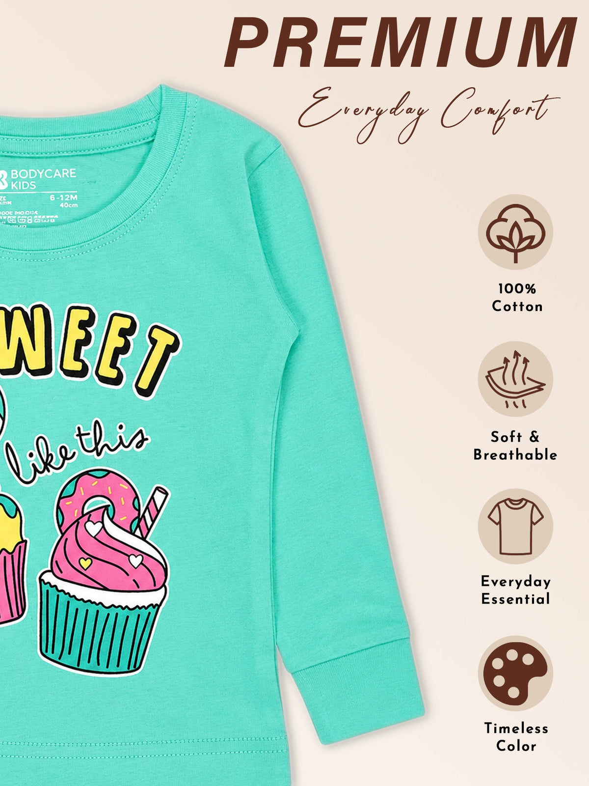 Baby Girls Solid T-Shirt Round Neck Full Sleeves Casual Wear Top for Playtime, Travel and Everyday Outfits - Pack of 1