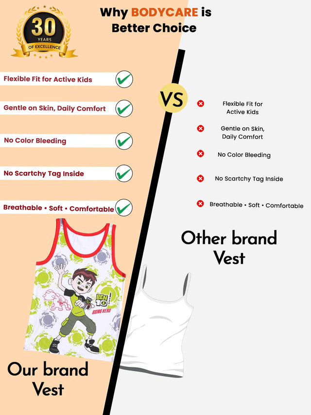 Boys Benten Innerwear Vest 100% Cotton Regular Fit Skin Friendly Lightweight Sleeveless for Everyday Comfort - Pack of 3