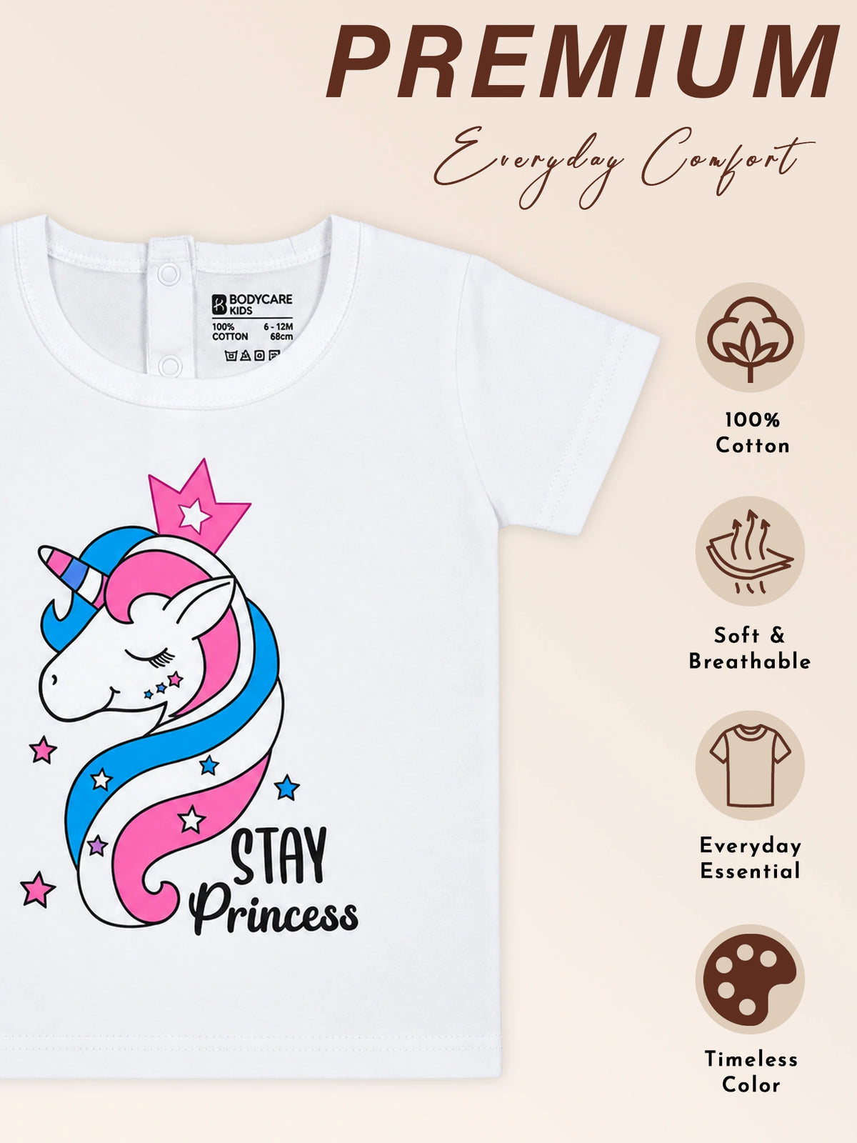 Baby Girls Cotton Round Neck Half Sleeve T-Shirt for Comfortable Casual Dressing and Regular Everyday Use - Pack of 1