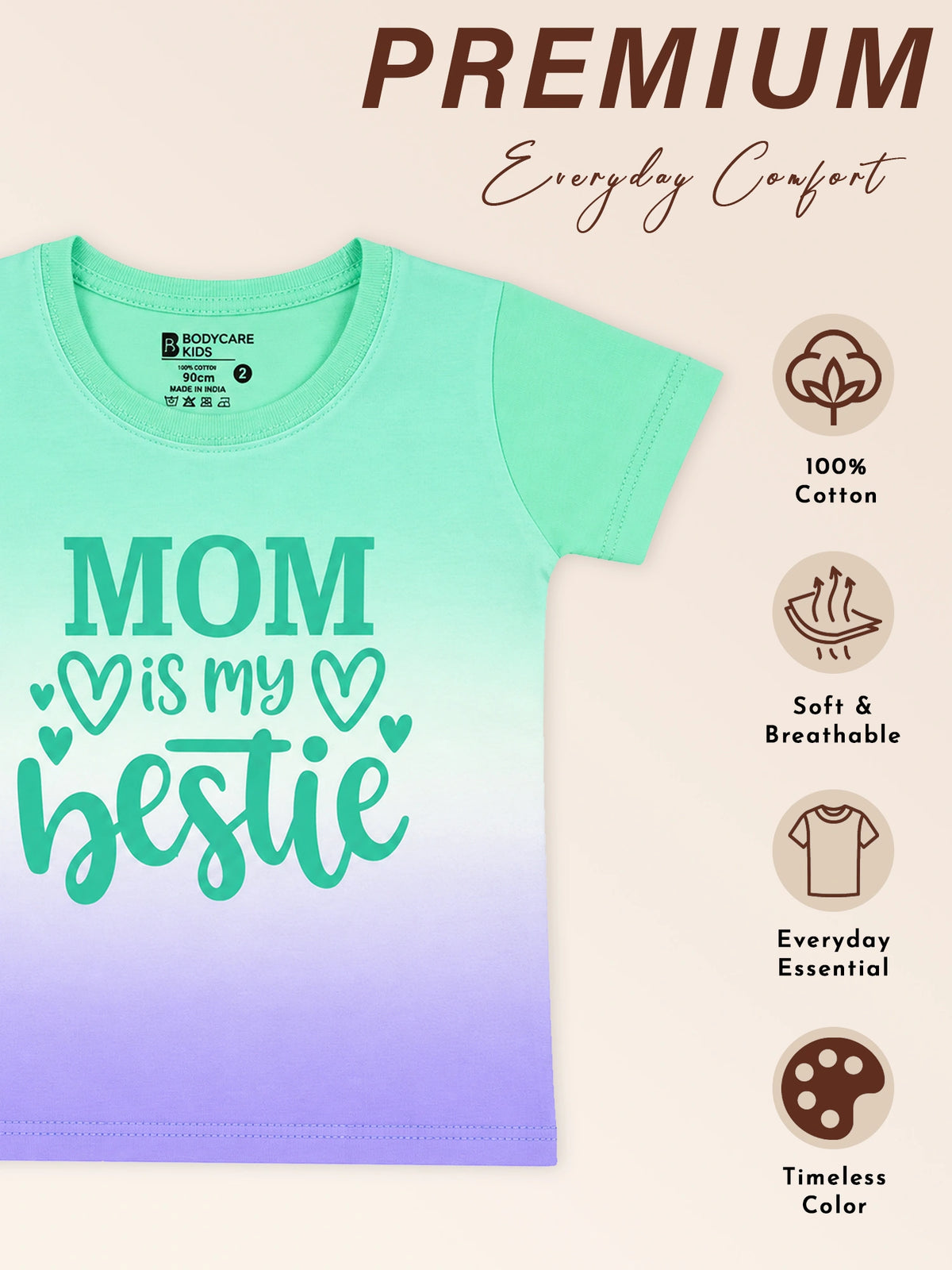 Baby Girls Round Neck Half Sleeve T-Shirt for Casual Wear, Easy Movement, Everyday Comfort and Regular Use