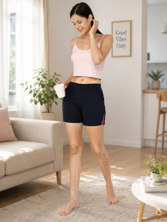 Women 100% Cotton Shorts with Side Pockets, Casual Regular Fit and Comfortable Everyday Styling Essentials
