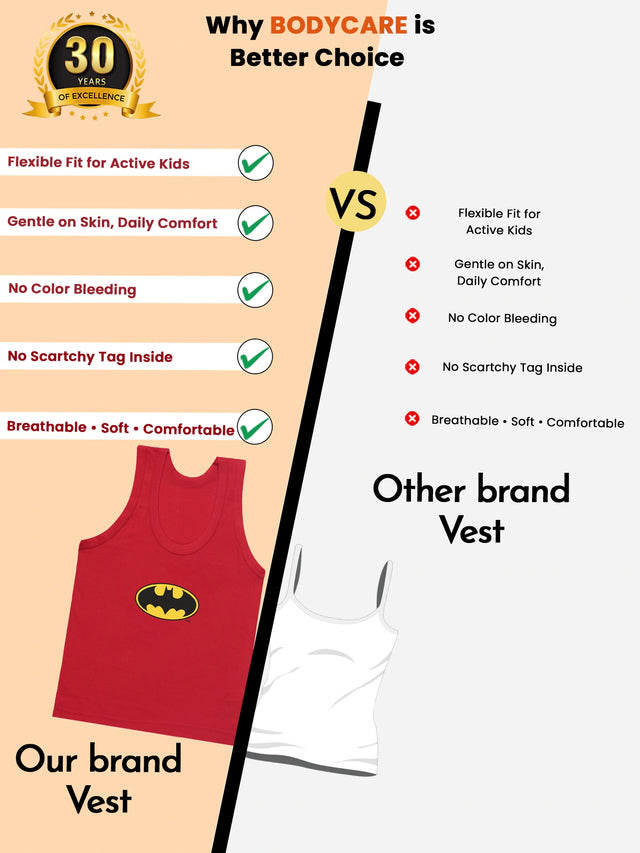 Boys Cotton Vest with Round Neck Sleeveless Design for Everyday Innerwear Comfort and Regular Use - Pack of 6