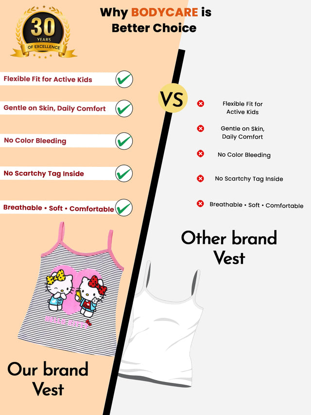 Girls Hello Kitty 100% Cotton Camisole Innerwear Vest with Sleeveless Comfort for Everyday Essentials - Pack of 4