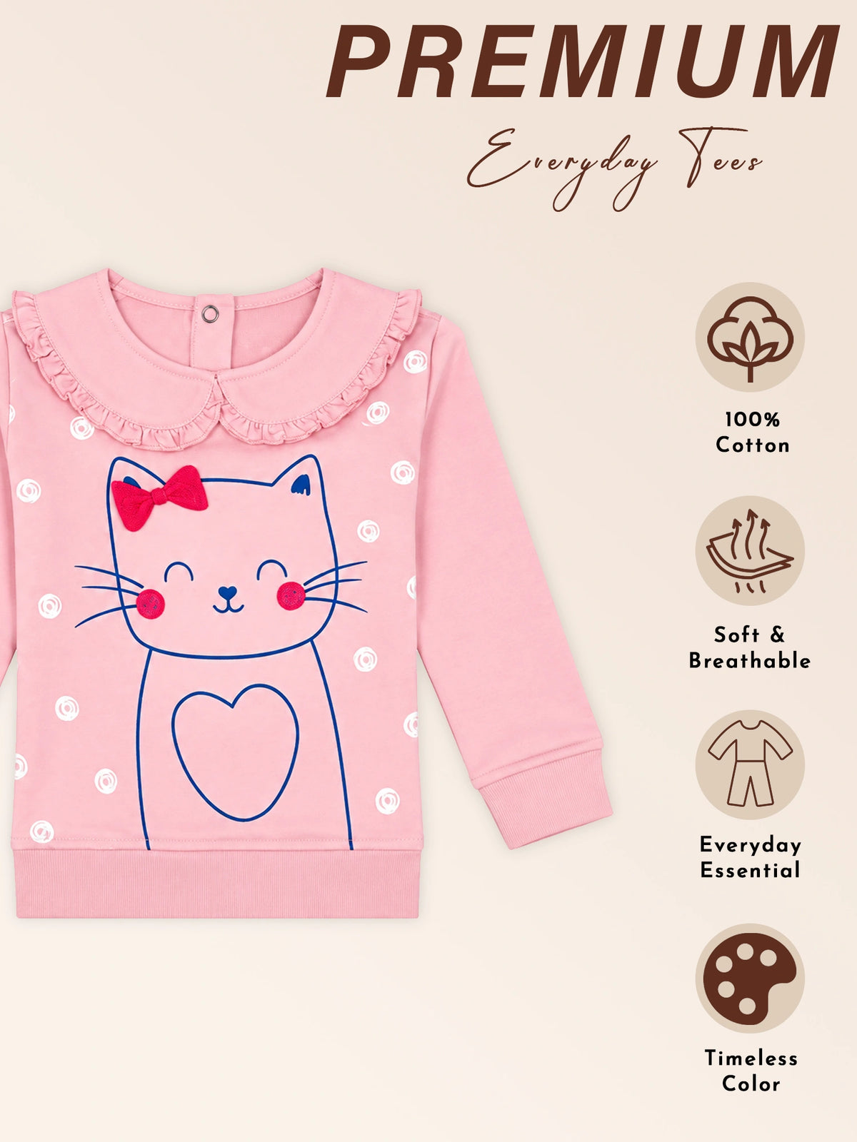 Baby Girls Terry Round Neck Sweatshirt with Regular Fit for Cozy Casual Wear and Everyday Comfort - Pack of 1