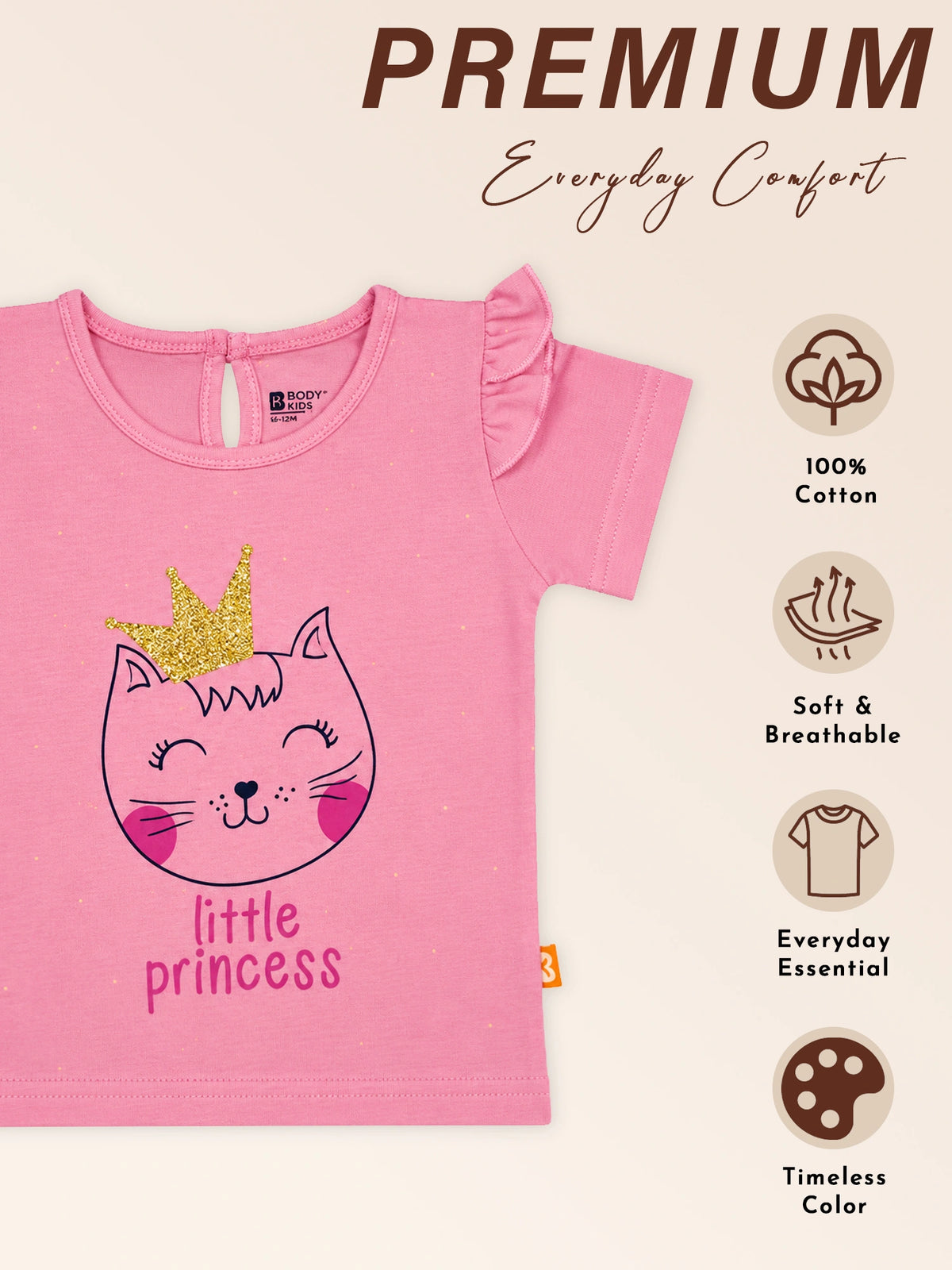 Baby Girls Round Neck Half Sleeves T-Shirt Everyday Wear Top for Playtime, Travel and Regular Wardrobe Use