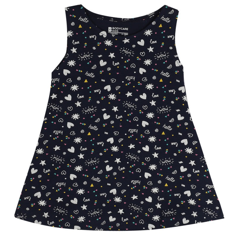 Bodycare Girls Cotton Frock Round Neck Sleeveless Self Design