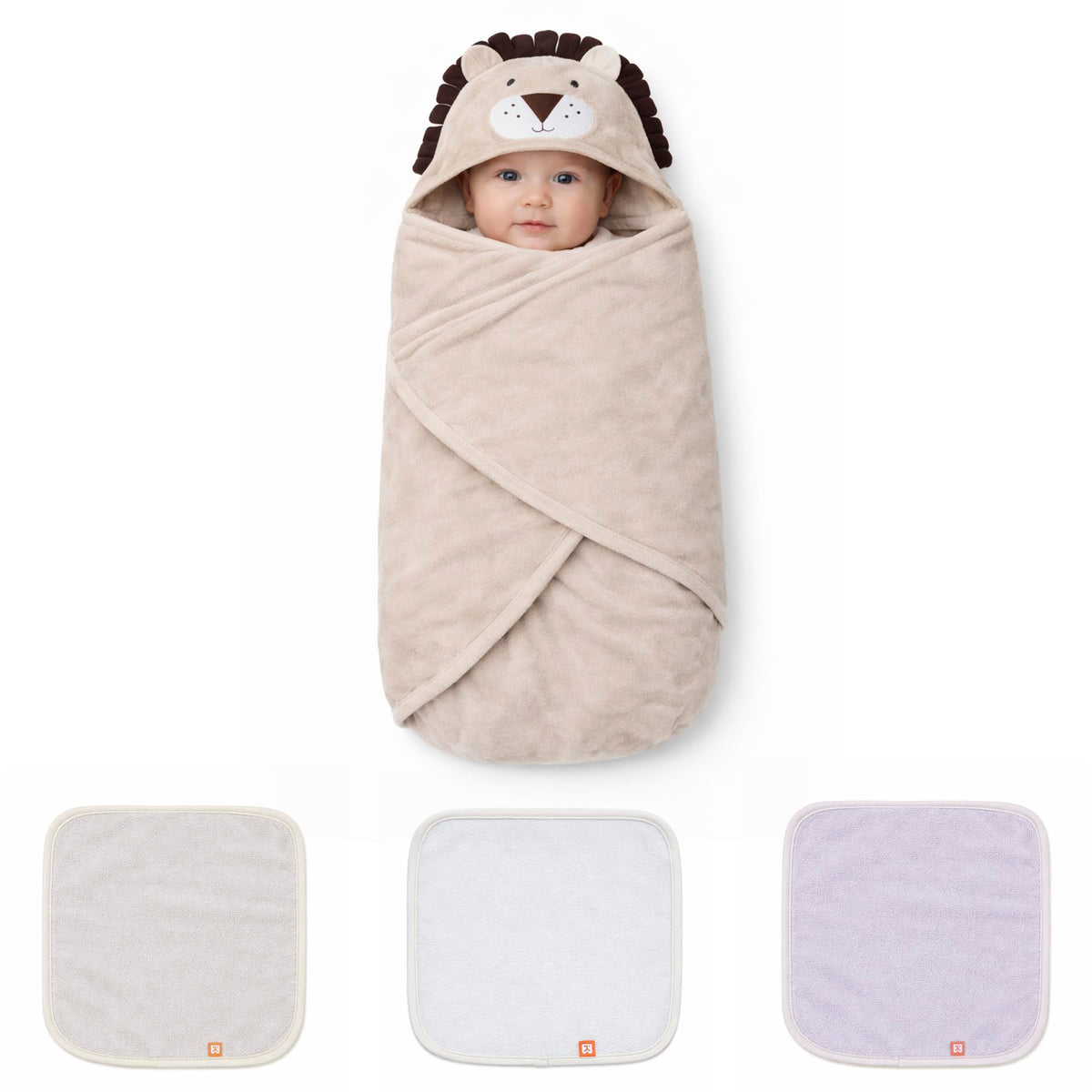 Baby 3D Hoodtowel&W.Cloth - Blanket & 3 Washcloth - F