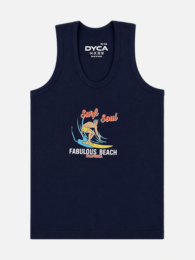 Boys Cotton Printed Round Neck Sleeveless Innerwear Vest with Regular Fit for Everyday Comfort - Pack of 3