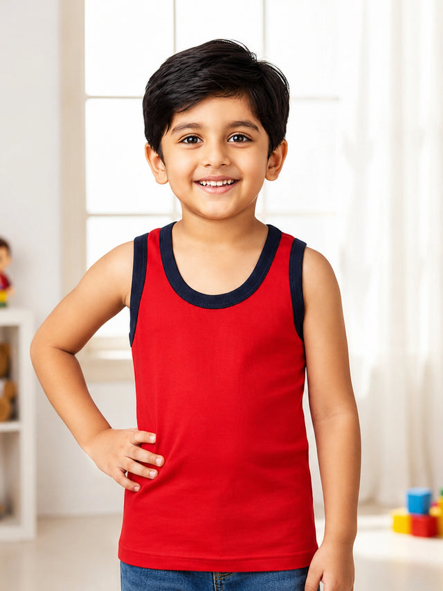 Boys Cotton Rib Round Neck Sleeveless Innerwear Vest for Everyday Comfort and Regular Use - Pack of 4