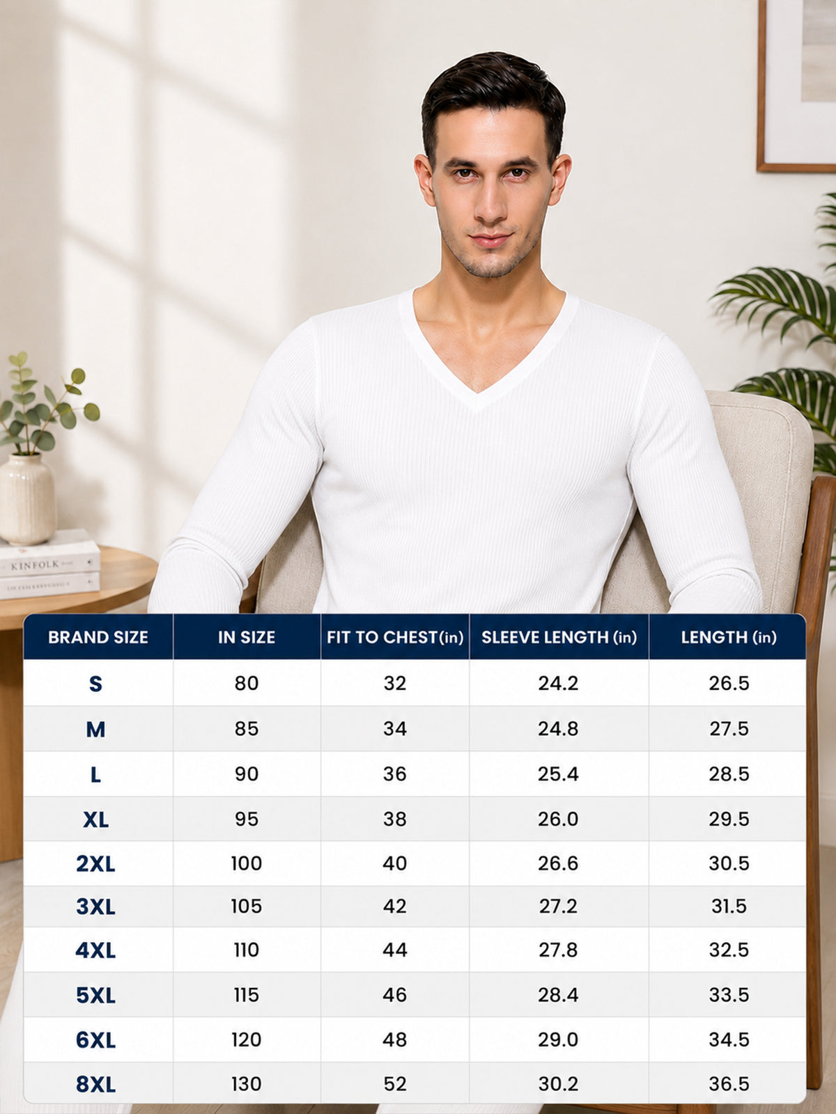 Men Antibacterial Thermal Top with V Neck and Full Sleeves for Winter Base Layering and Cold-Weather Comfort Essentials