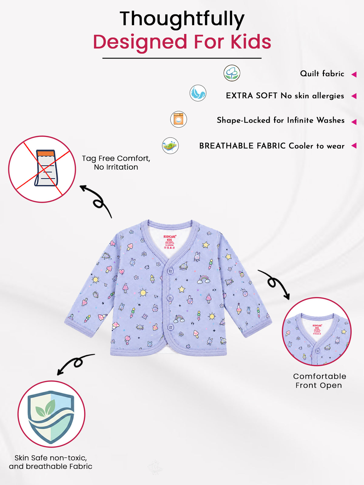 Unisex Baby Printed Front Open Top for Easy Dressing, Comfortable Daily Wear and Regular Wardrobe Use - Pack of 3