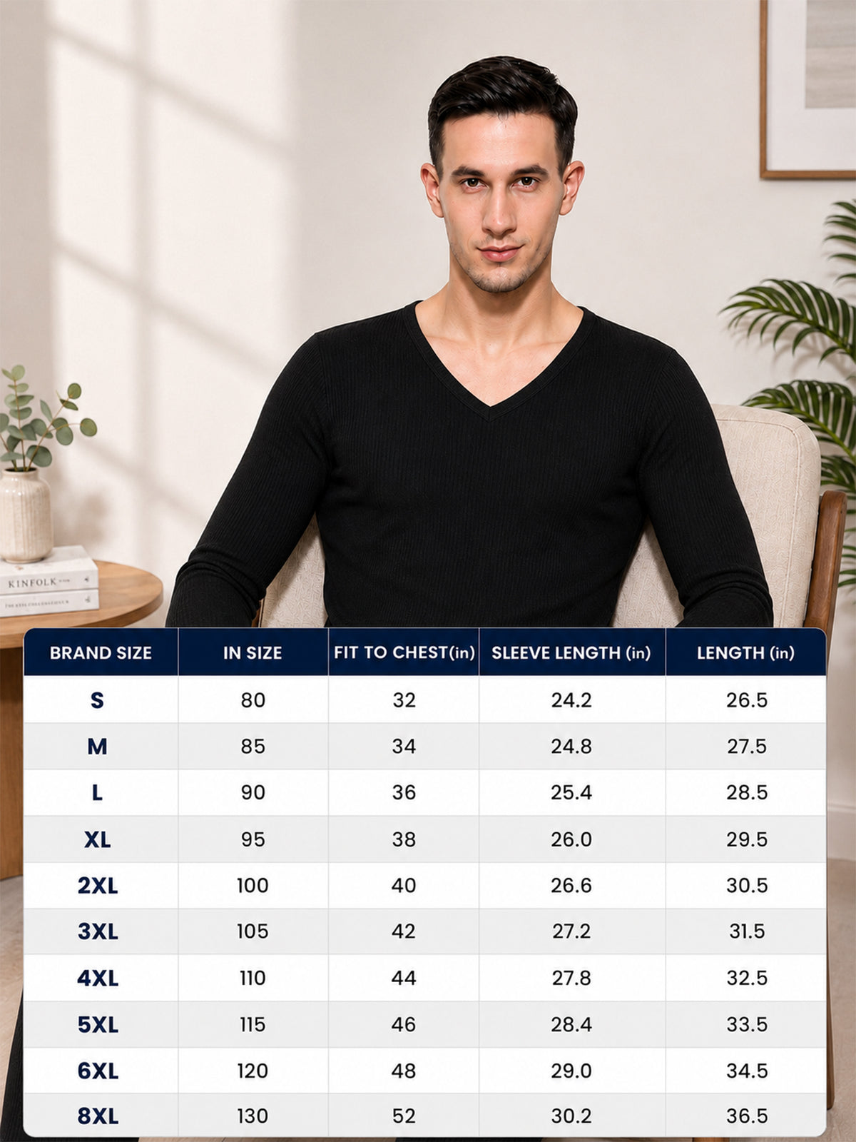 Men Antibacterial Thermal Top with V Neck and Full Sleeves for Winter Base Layering and Cold-Weather Comfort Essentials