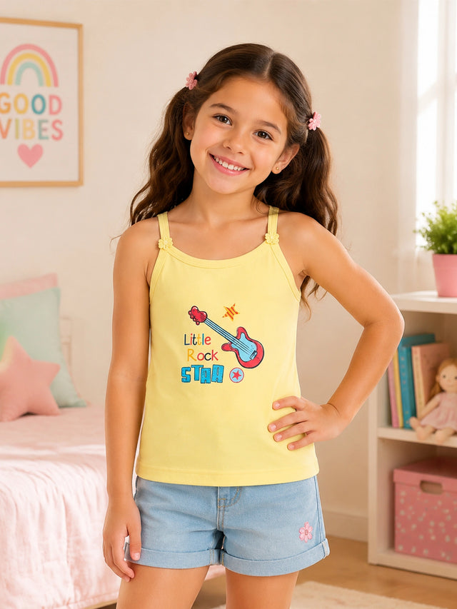 Girls 100% Cotton Printed Vest Camisole and Sleeveless Regular Fit for Innerwear Comfort - Pack of 4