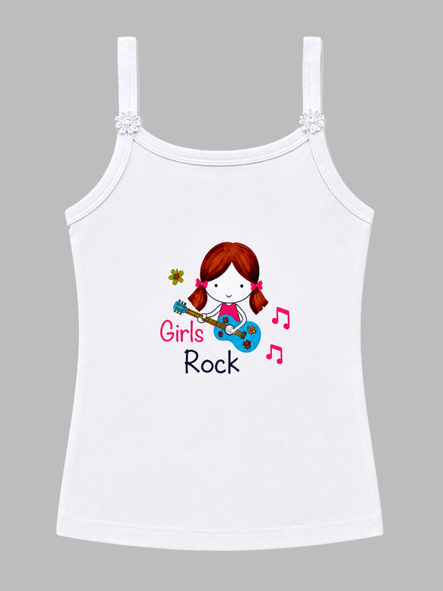 Girls 100% Cotton Printed Camisole Sleeveless Innerwear Vest for Everyday Comfort and Regular Use - Pack of 4