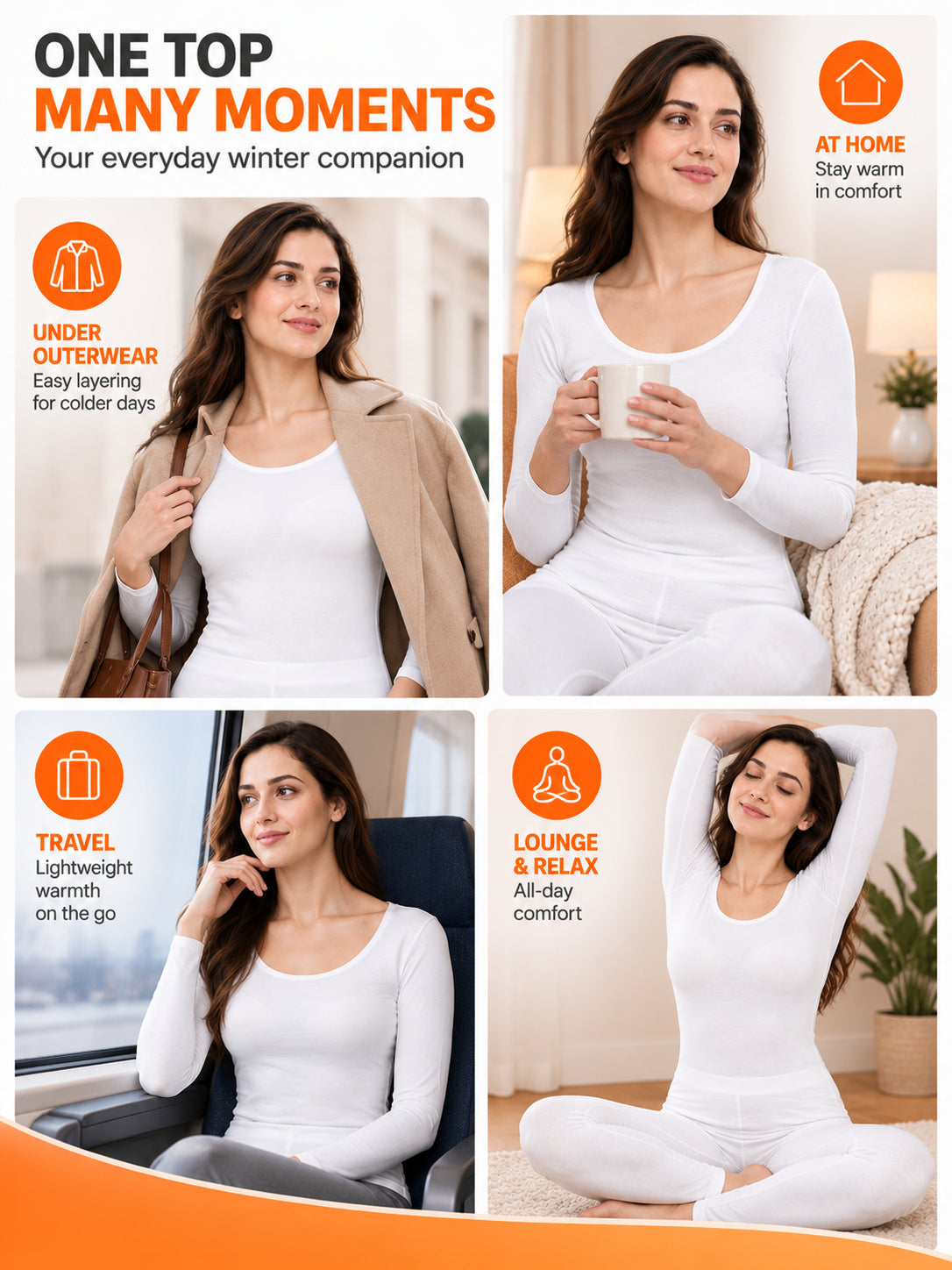 Women Thermal Top Round Neck Full Sleeves for Winter Layering, Comfortable Coverage and Cold Weather Essentials - Pack of 1