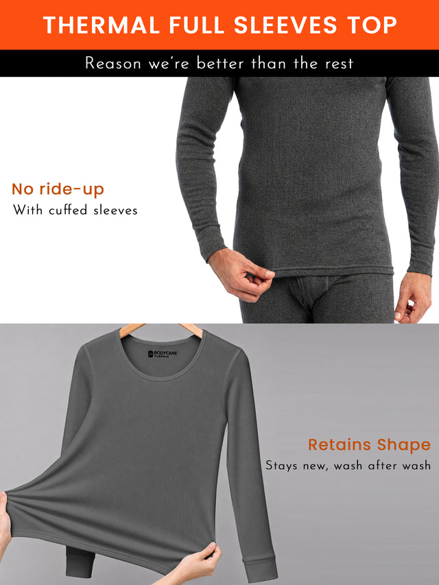 Men Round Neck Full Sleeves Thermal Top for Winter Base Layering, Cold-Weather Comfort and Everyday Innerwear - Pack of 1