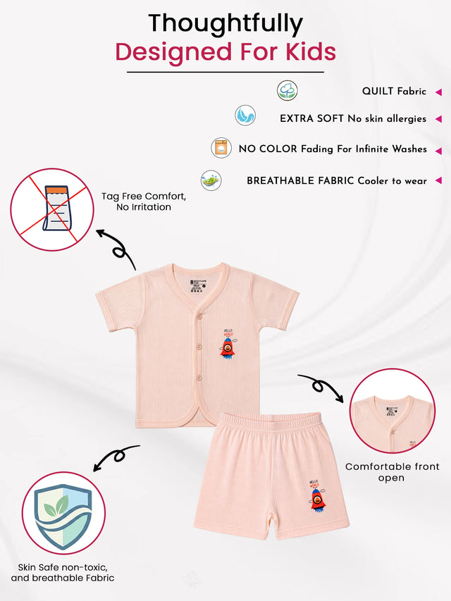 Baby Cotton Rich Front Open Half Sleeves Rib Short Suit for Everyday Comfort, Easy Dressing and Regular Wear