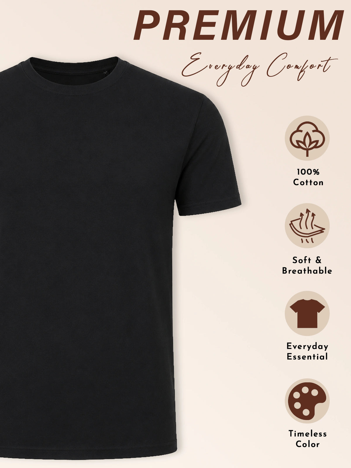 Men T-Shirt Round Neck Half Sleeves with Solid Styling for Casual Wear, Layering and Everyday Comfort