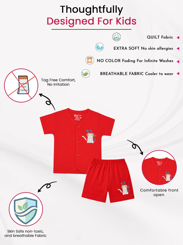 Baby 100% Cotton Front Open Half Sleeves Short Suit for Everyday Comfort, Easy Dressing and Regular Wear