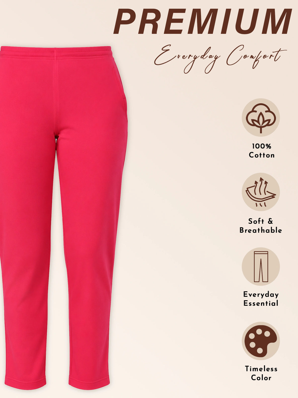 Women 100% Cotton Track Pant with Side Pockets and Solid Sports Jogger Styling for Workout, Gym and Active Wear
