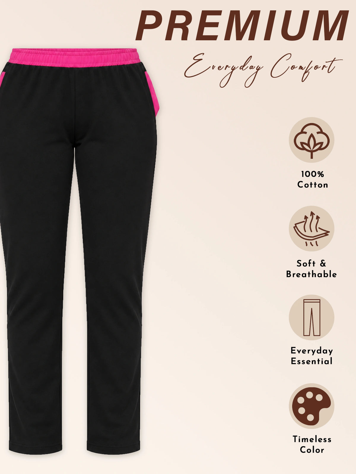 Women Cotton Track Pant with Side Pockets and Regular Fit Jogger Style for Active Casual Wear and Easy Movement