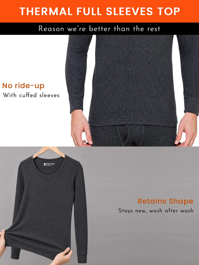 Men Thermal Top with Round Neck and Full Sleeves for Winter Wear, Warm Base Layer Comfort and Regular Use