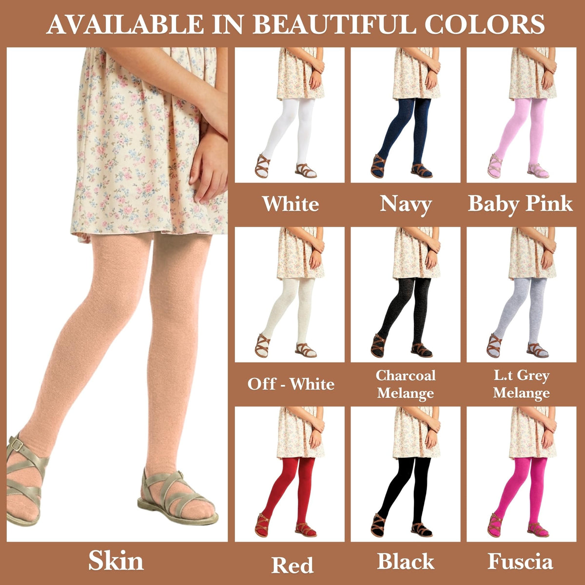 Girls' Non Terry Stretch Tights - Skin - 6