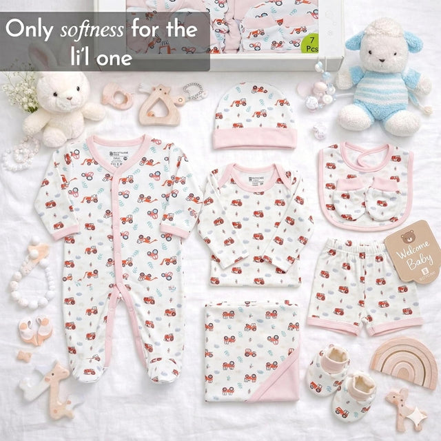 Unisex Baby Cotton Clothing Gift Set with Hospital-Ready Combo Essentials for Gifting and Baby Care - Pack of 7