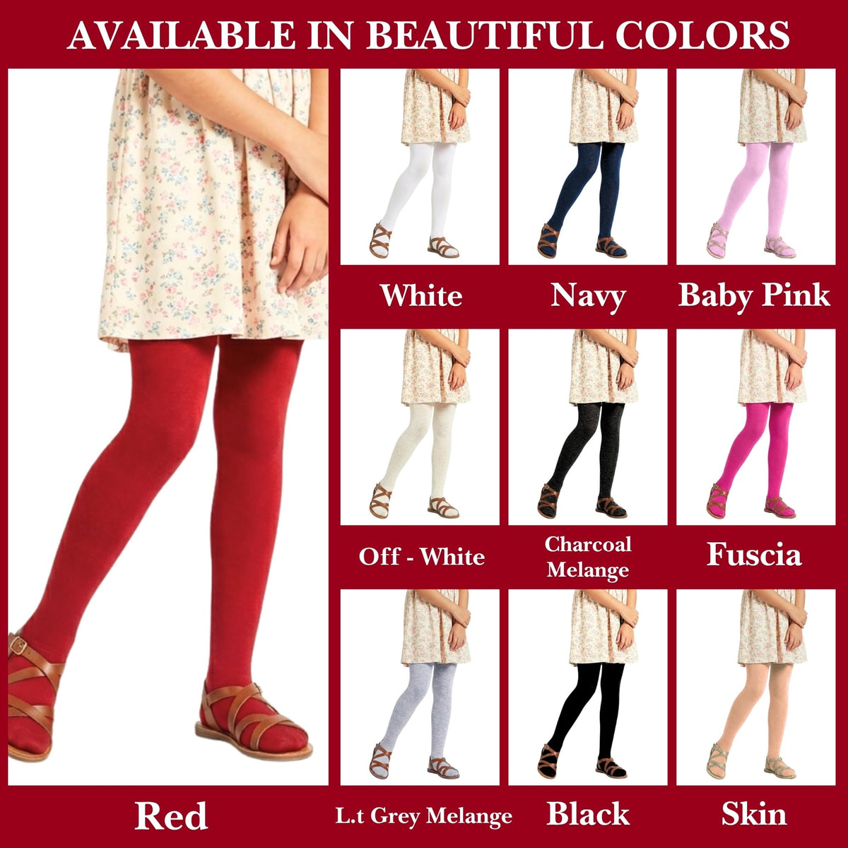 Girls' Non Terry Stretch Tights - Red - 6