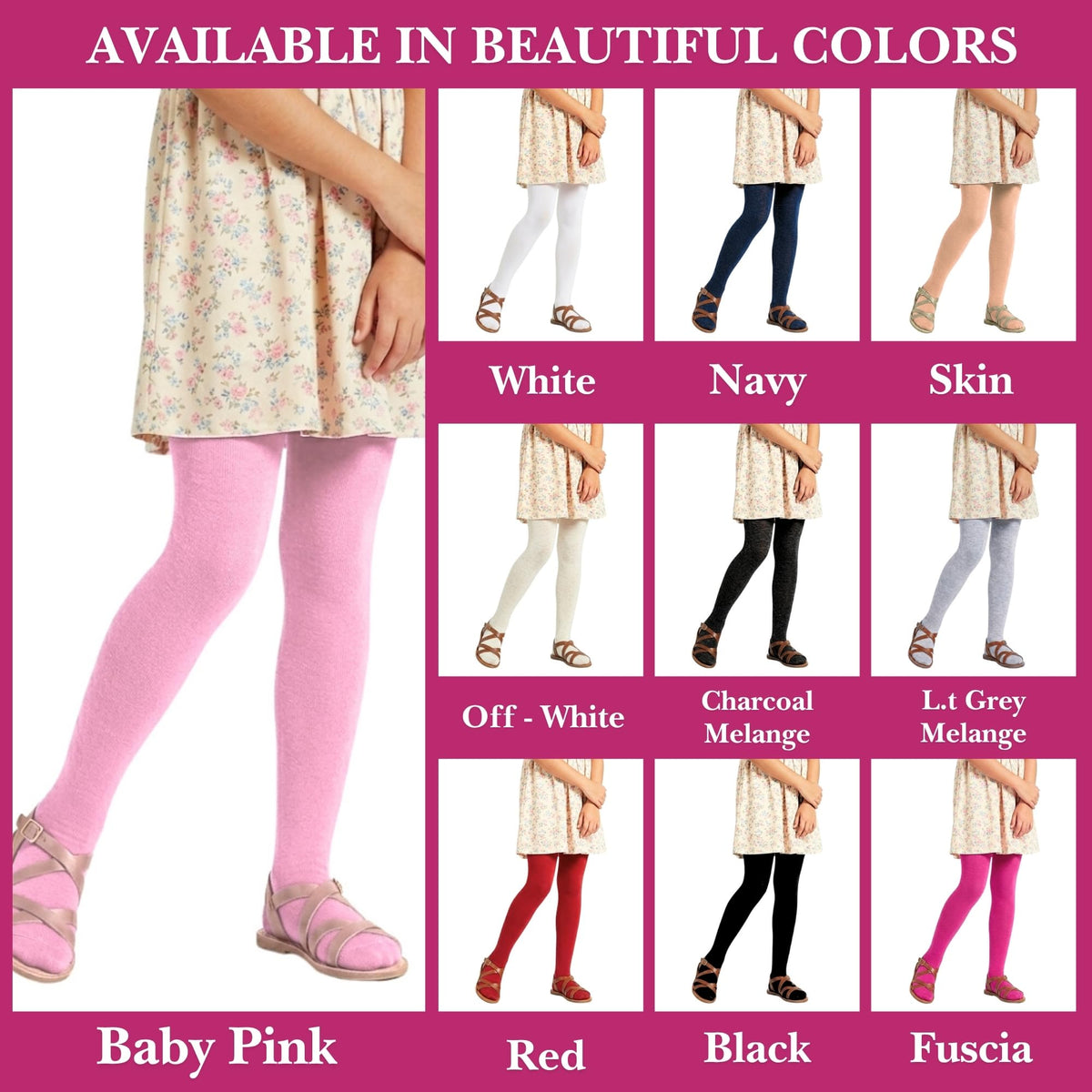 Girls' Non Terry Stretch Tights - Pink Baby - 6
