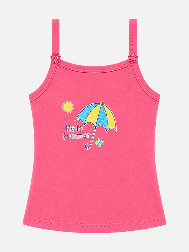 Girls Printed 100% Cotton Vest Camisole, Sleeveless Design and Everyday Innerwear Comfort - Pack of 4