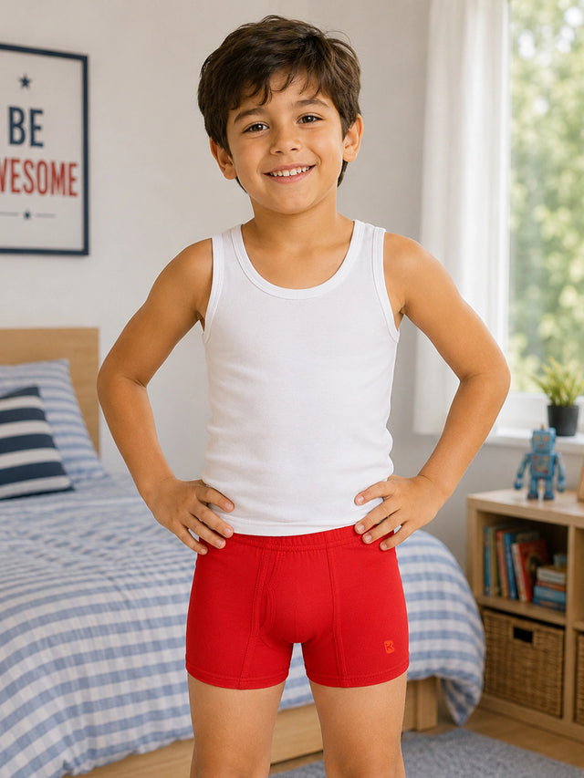 Boys Cotton Solid Innerwear Trunks with Inner Elastic, Soft Breathable Fabric and Stretchable Comfort Fit - Pack of 2