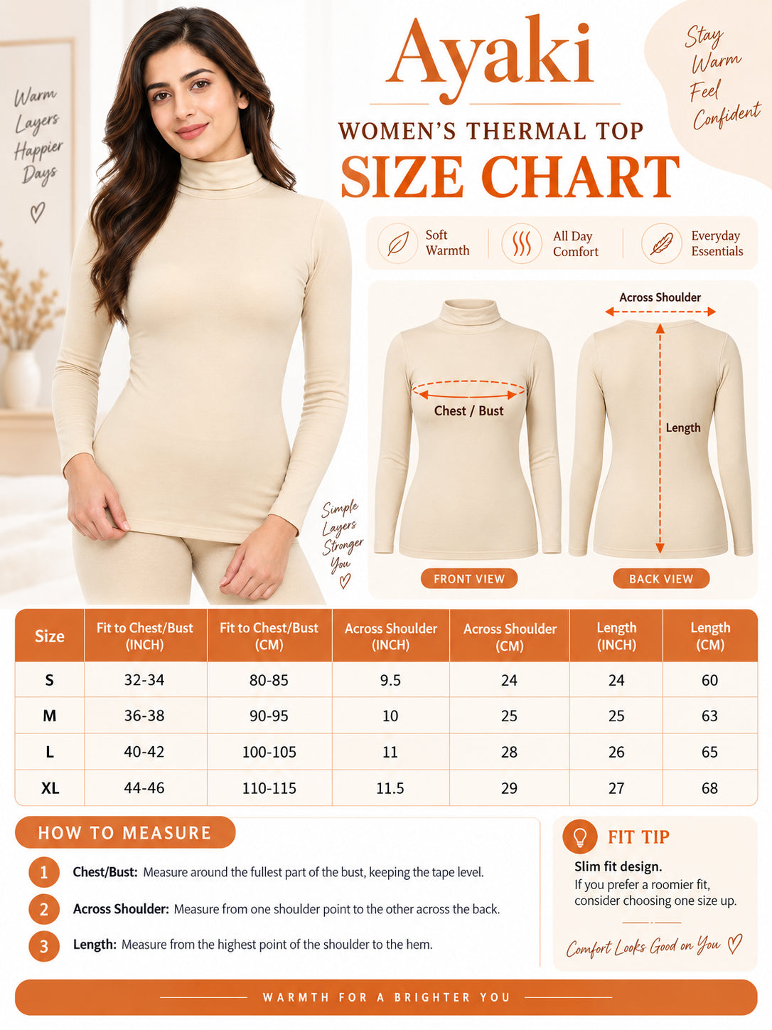 Women Miyabi Thermal Top with High Neck Full Sleeves, Regular Fit Warmth and Winter Innerwear Comfort