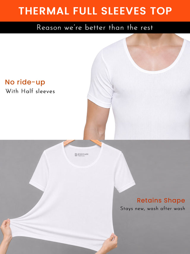 Men Round Neck Half Sleeves Thermal Top for Winter Base Layering, Cold-Weather Comfort and Everyday Warm Innerwear Essentials