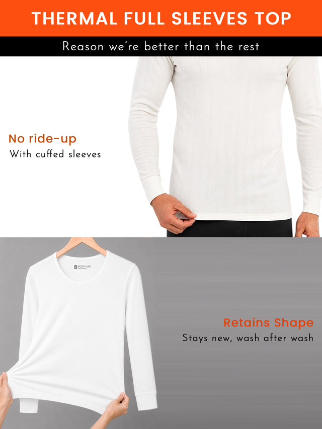 Men Thermal Top with Round Neck Full Sleeves, Thin Fabric High Warmth Comfort and Winter Innerwear Essential