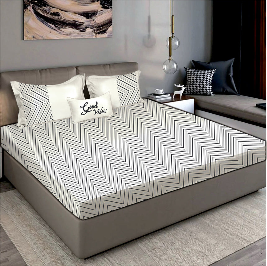 King Size Cotton Bedsheet Chevron Salmon Pink - Bodycare