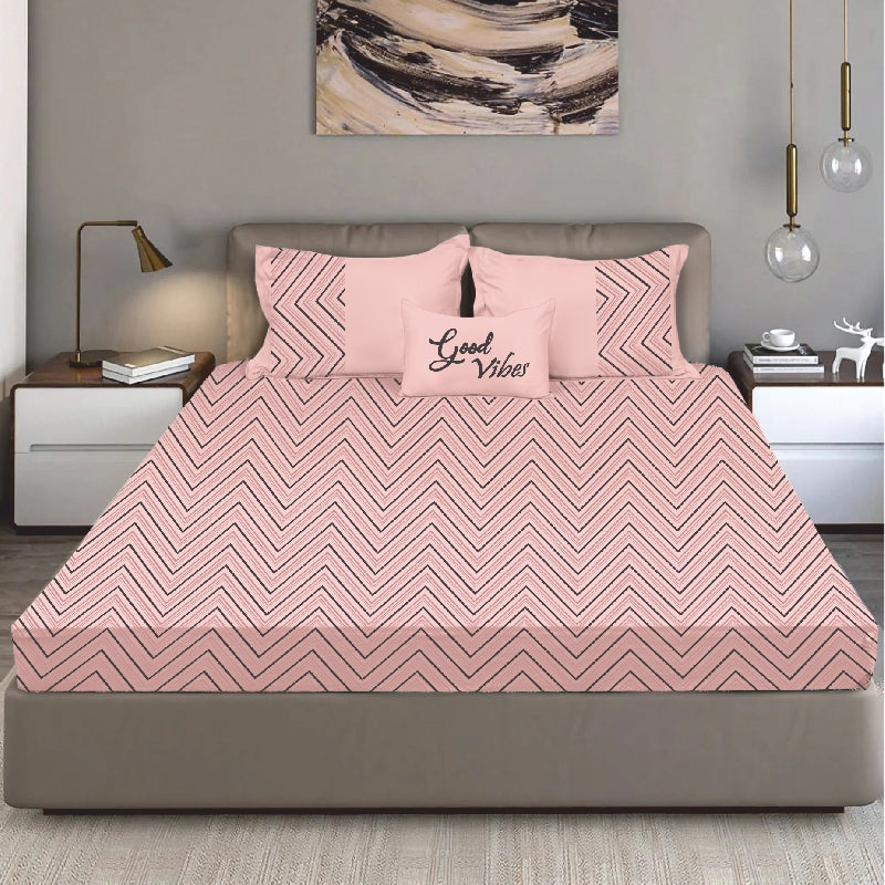 King Size Cotton Bedsheet Chevron Salmon Pink - Bodycare