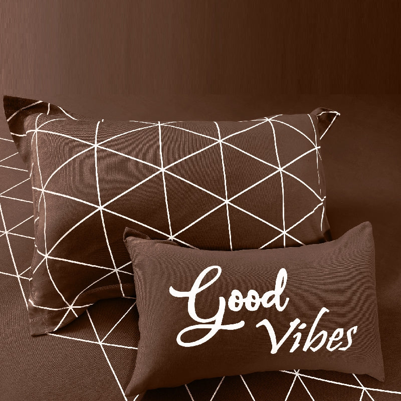 Bodycomfy 100% Cotton Hosiery King Size Fitted Bedsheet – Geometrical Panel Print