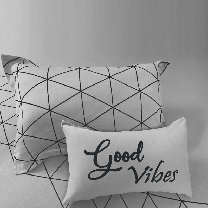 Bodycomfy 100% Cotton Hosiery King Size Fitted Bedsheet – Geometrical Panel Print