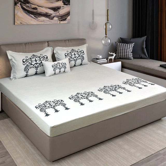 King Size Cotton Bedsheet Brown Ornamental Print - Bodycare