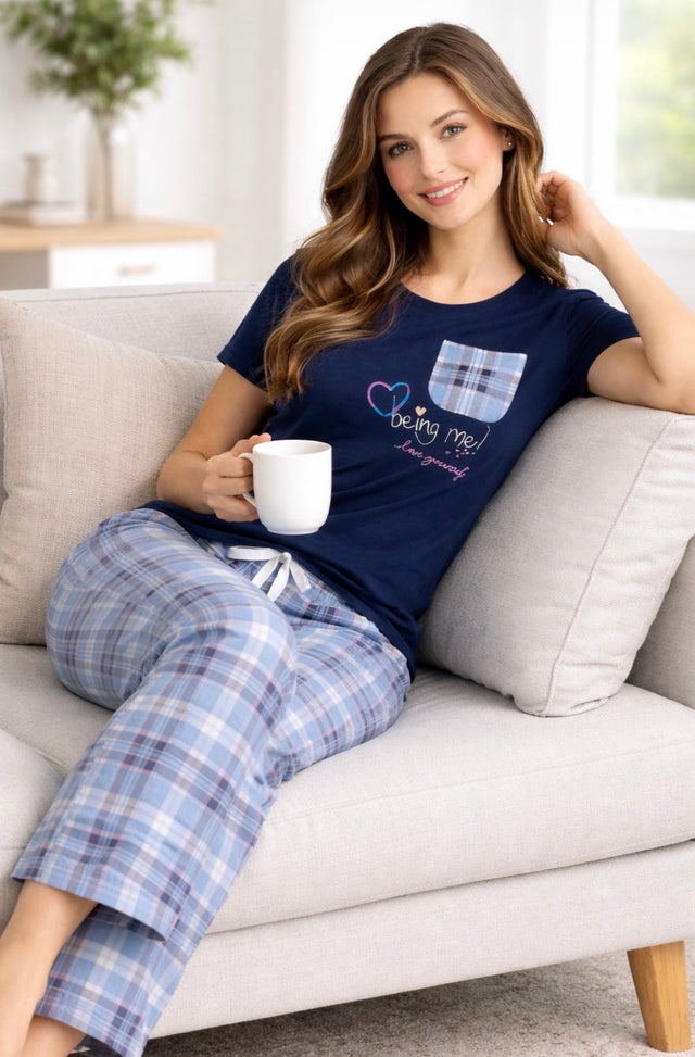 Women Cotton Spandex Night Suit Set with Printed Pyjama and Solid Top for Sleepwear and Lounge Comfort