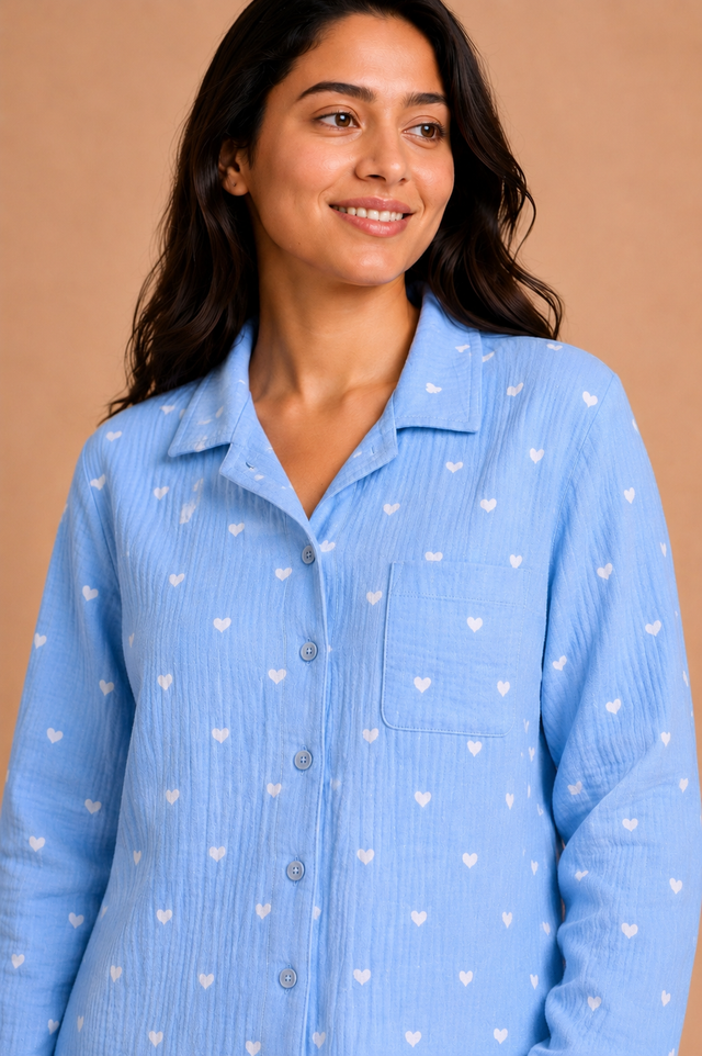 Women Printed Muslin Night Suit Set with Soft Top and Pyjama for Sleepwear, Lounge Wear and Nightwear Comfort