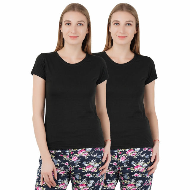 Women Cotton T-Shirt Round Neck Half Sleeves Pack of 2 - Bodycare