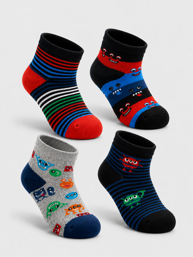 Boys Everyday Socks for School Wear, Casual Comfort, Uniform Use and Regular Wardrobe Essentials - Pack of 4