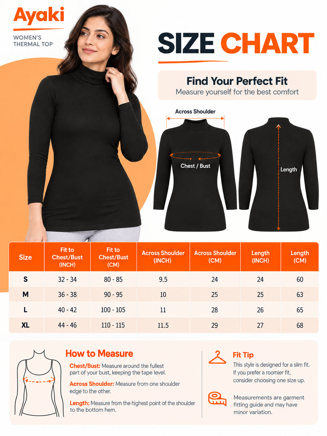 Women Miyabi Thermal Top with High Neck Full Sleeves, Regular Fit Warmth and Winter Innerwear Comfort