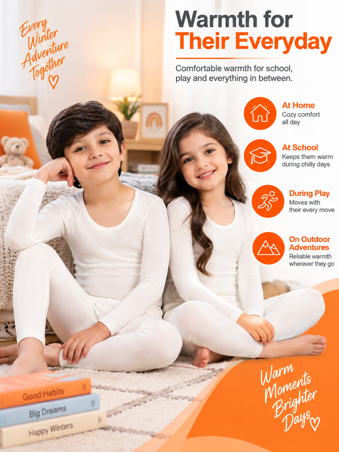 Unisex Kids Thermal Top Round Neck Full Sleeves for Winter Layering and Cold Weather Comfort - Pack of 1